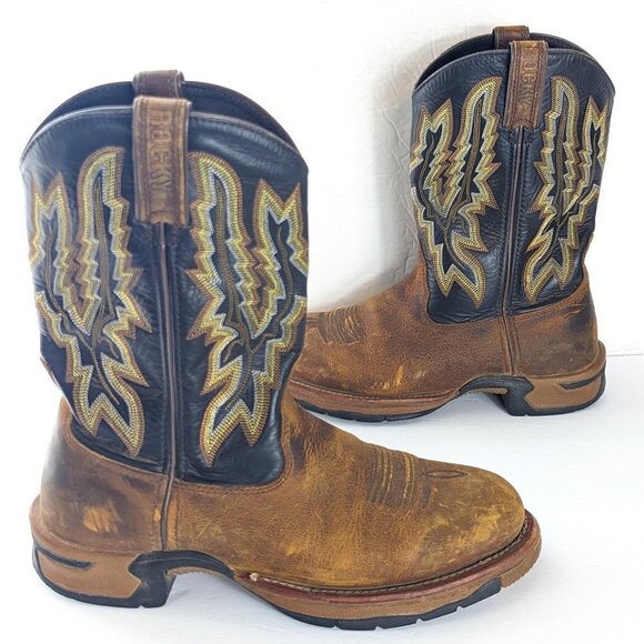 Rocky Leather Cowboy Work Boots Pull On Western #2710 Embroidered Detail Size 8 - Picture 2 of 11
